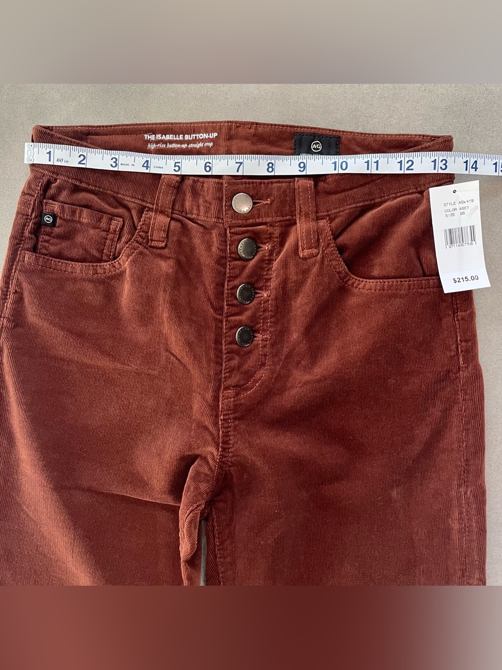 AG The Isabelle High-Rise Corduroy Cropped Straight Jeans Size 26 NWT - Picture 5 of 10